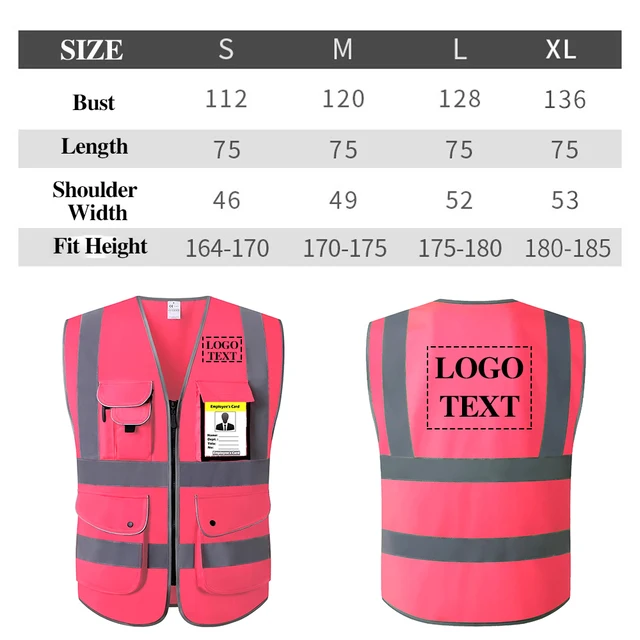Custom Logo Safety Vest – Multi-colours - Hi Vis - Pockets and Zipper - ID Badge Holder