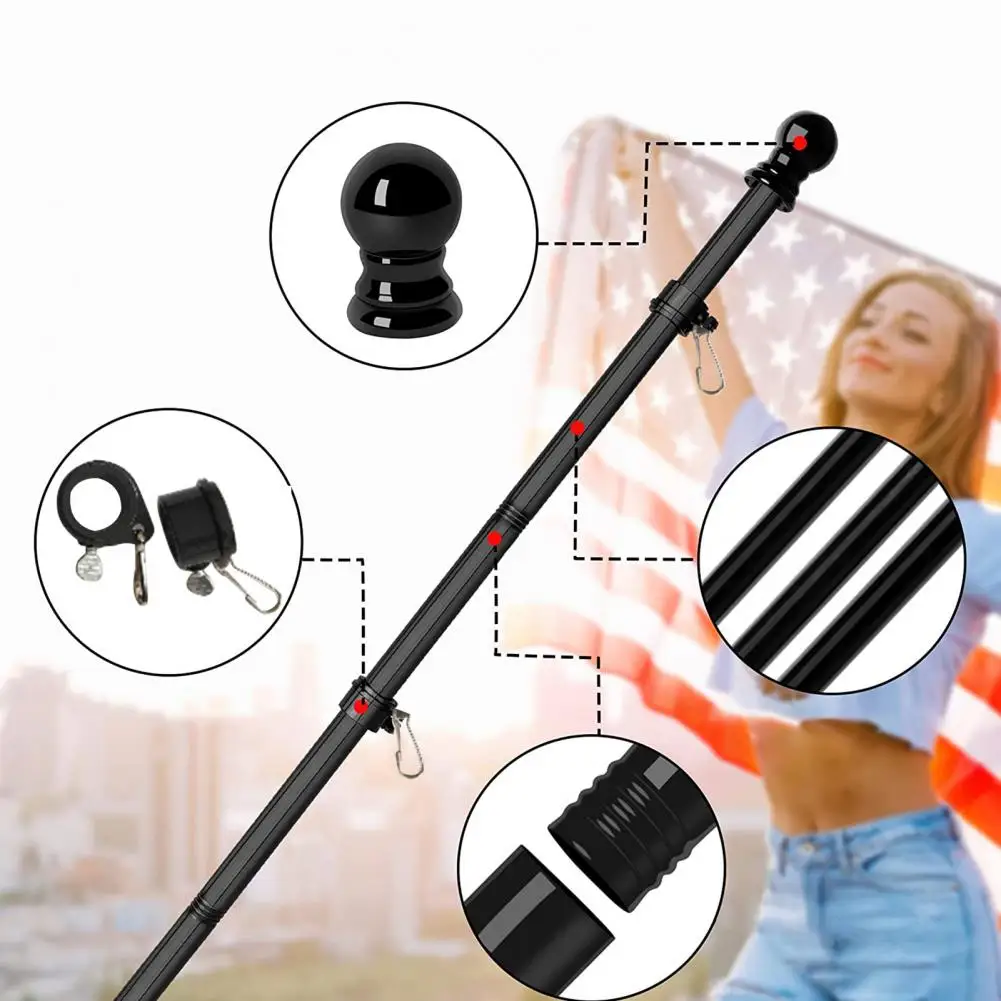 Flag Stick Great Anti-winding Easy to Use Rust-Proof Metal Black Flag Pole Kit Outdoor Supplies