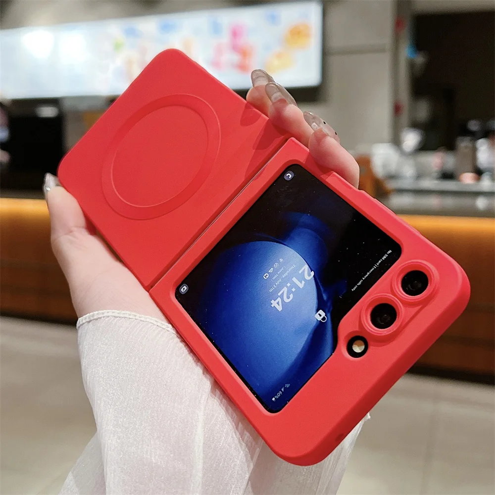 Coque de téléphone magnétique en silicone liquide d'origine pour Samsung Z Flip 6 5 4 3 Flip4 5G, housse de protection de couleur unie avec chargement sans fil_voghion.com