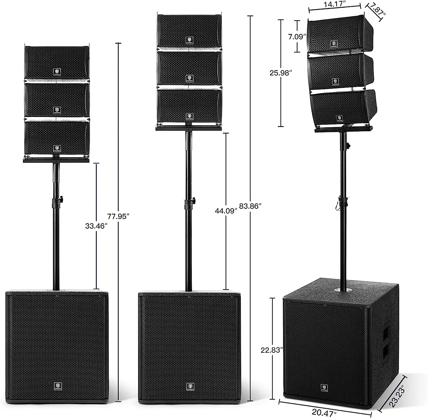 PRORECK 18INCH 8000W P.M.P.O Stereo Bluetooth/DJ/Powered PA Speaker System Combo Set with Two Subwoofers and 6 Line Array Speake
