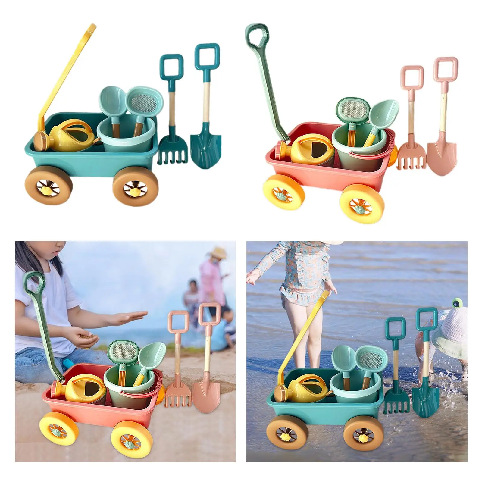 Outdoor Toy Play Motor Vehicles Wagon Tool Toy Funny Sand Wheel Water Pail Tool Pretend Play Wagon Set Beach Toy Cart Child Boys