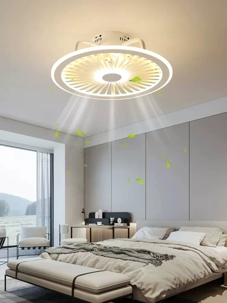 Ultrathin Ceiling Fan Lamp Light for Indoor Kitchen Bedroom Remote LED 3 Color Lighting Flush Mount Quiet Electric Fan