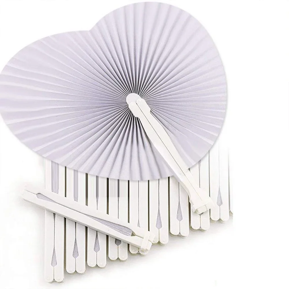 5-36pcs White Heart Shape Folding Fan Blank Fan Festival Hand Fans Party Gift DIY Painting Birthday Wedding Party Decoration