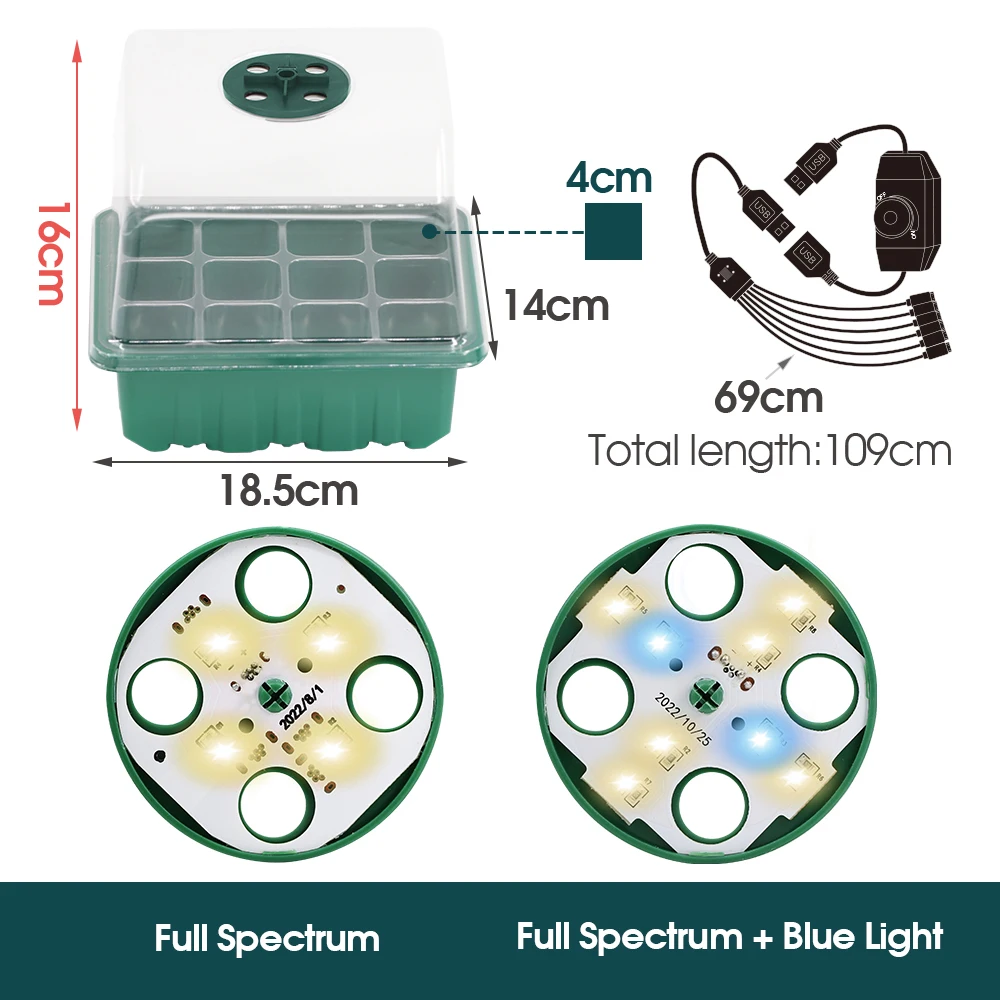 Seedling Box Plant Rooting Box Hydroponic Germination Tray Seeds Starter Germination Box Adjustable 8-4 Beads LED Grow Lights Green Propagation Growing Container Trays Home Garden Nursery