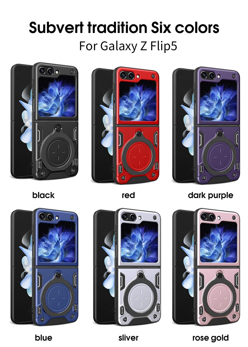 Funda híbrida a prueba de golpes con soporte Invisible para Samsung Galay Z Flip 5 ZFlip Flip5 ZFlip5 5g soporte magnético para anillo de coche_voghion.com