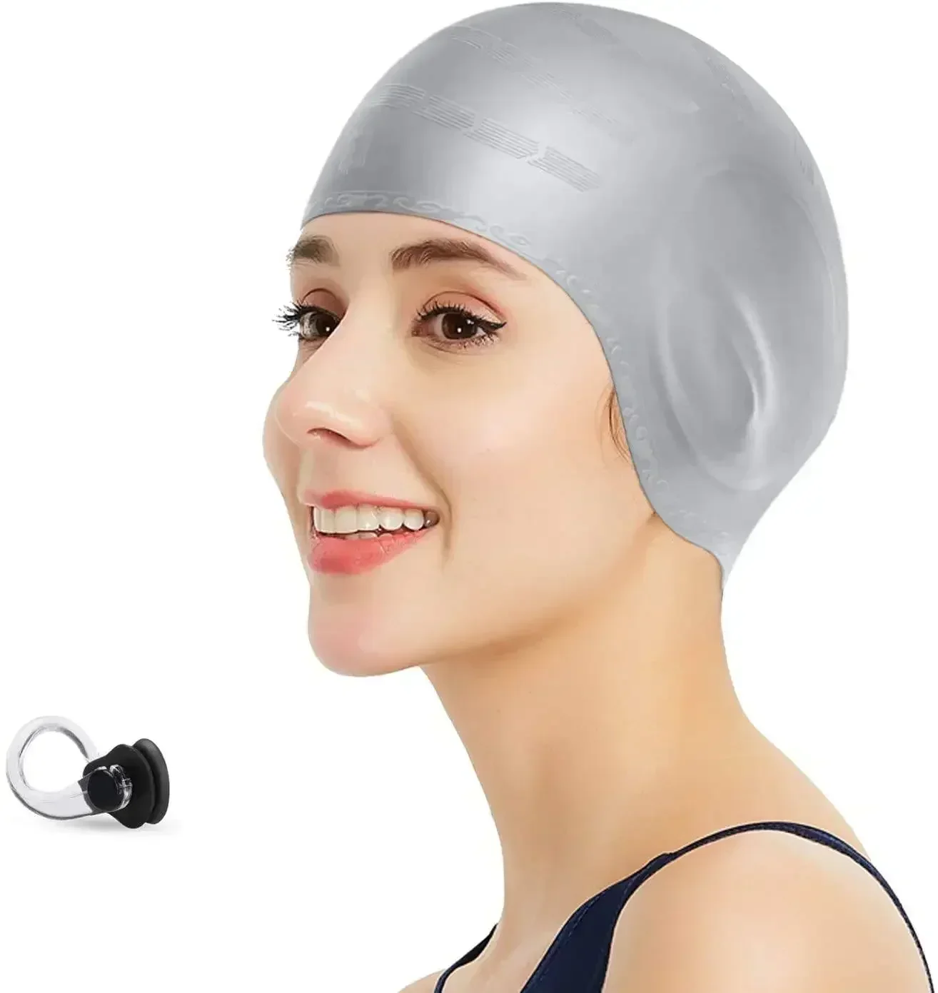 Gorro De Natación Con Protección De Oídos – Silicona 3D Antideslizante Con Orejeras Para Cabello Largo Y Corto (Azul, Rosa, Negro)