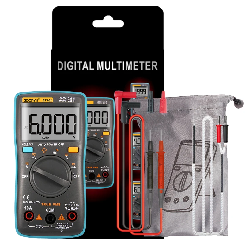 ZOYI Digital Multimeter ZT-102 Auto Range 6000 Count AC/DC Ammeter Voltmeter Ohm Hertz True RMS Tester Portable Meter digital multimeter multimeter tester