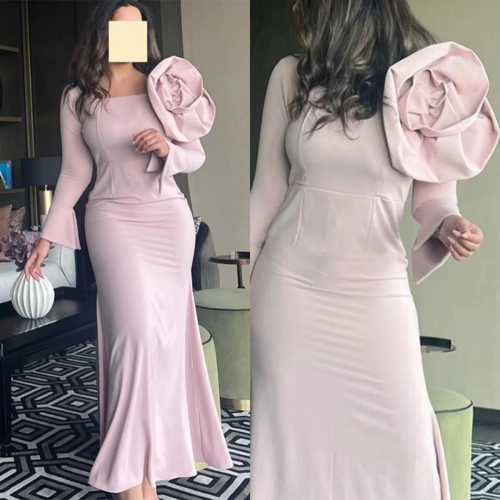 Prom Dresses High Quality Square Collar Mermaid Flower Celebrity Dress Long Sleeve Ankle Length Formal Evening Gowns robe de bal