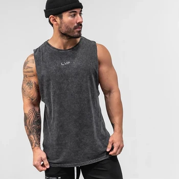 Men's Brand Summer Gym Cotton Tank Top Sleeveless Shirt Man Bodybuilding Clothing Casual Fitness Workout Running Vest Sportswear 1