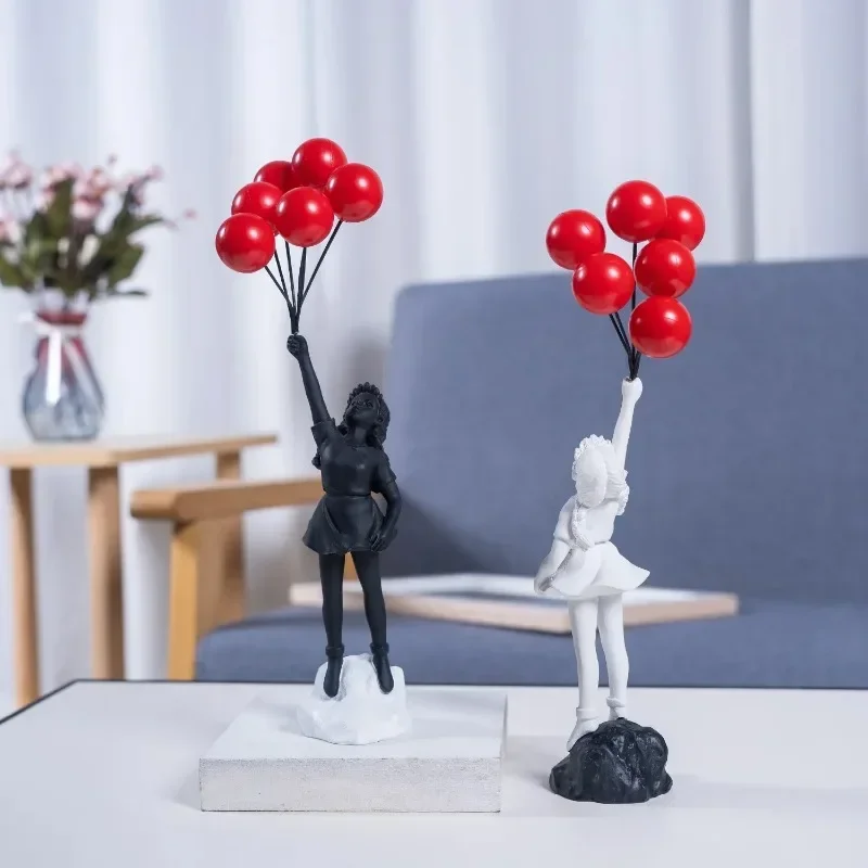 

Nordic Modern Banksy Resin Statue Home Decor Flying Balloon Girl Art Sculpture Figurine Craft Ornaments Living Room Decorations