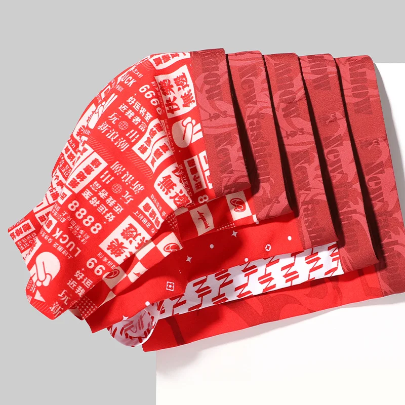 CMENIN 3pcs New Year Red Print Men Underwear Boxers 7A Antibacterial Cotton Crotch Men's Panties Boxershorts Mens Boxer Shorts