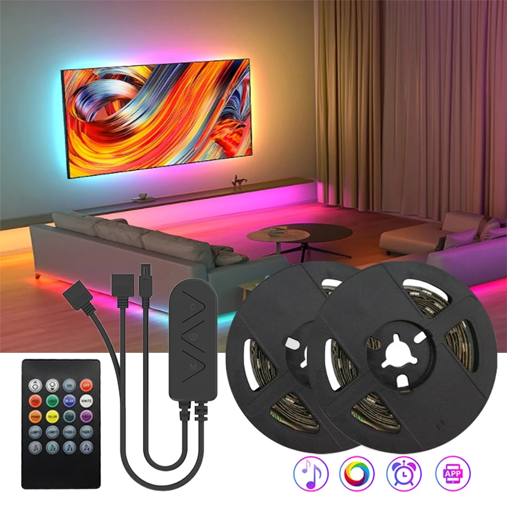 DC 12V LED Strip Light RGB 5050 Music Sync Color Changing Sensitive App Control Flexible Gaming Desk Lighting TV Backlight 3