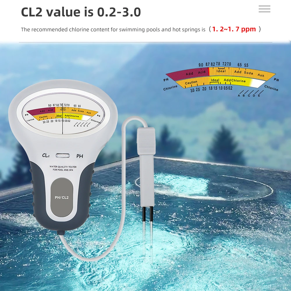 2 In 1 Chlorine Detector PH & CL2 Meter Swimming Pool Spa Chlorine Monitor Tester Aquarium Hot Spring Water Quality Tester 4