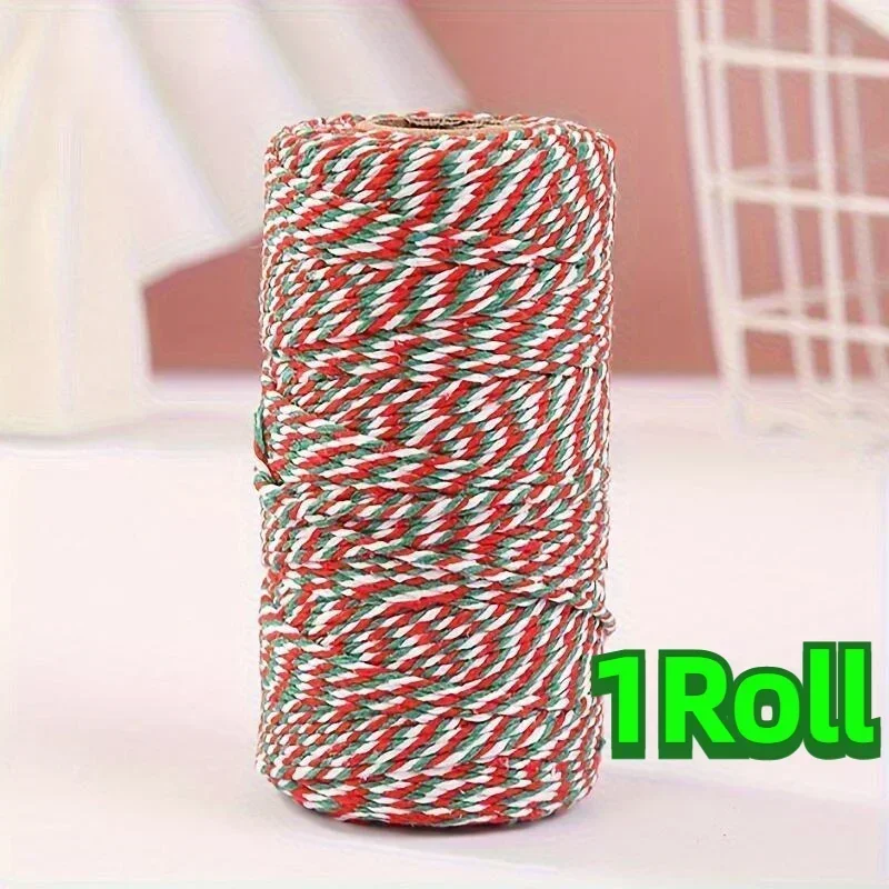 1Roll/2Rolls Gift Packaging Ribbon, DIY Hand Woven Rope, White Red Green - Very Suitable for Gift Packaging and DIY Crafts