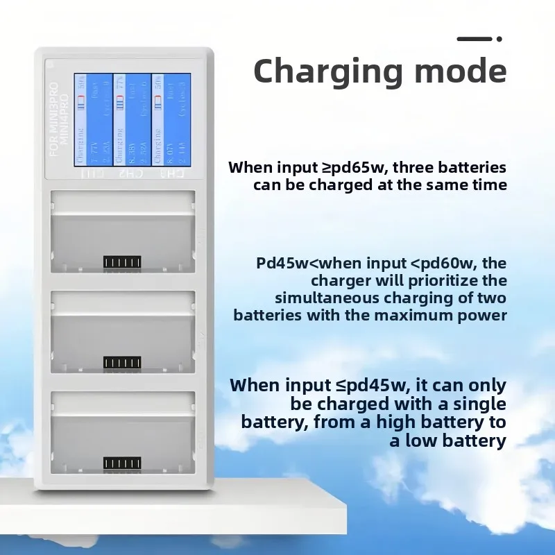 Hub de chargeur rapide PD 65W pour DJI Mini 3, batterie en cours de charge, câble USB-C connecté