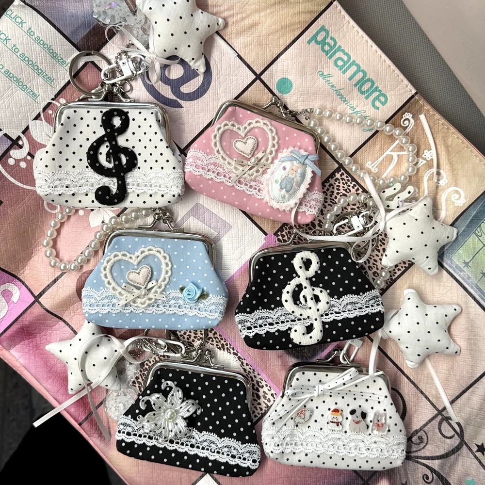 Charming Vintage-Inspired Y2K Lace Coin Purse with Rose Details and Hanging Pendant