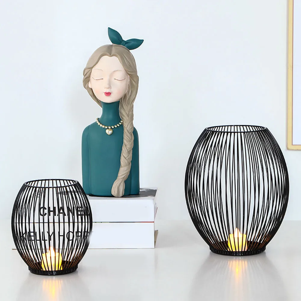1PCS Matte Black Oval Candle Holder Stand Iron Versatile Desktop Decorations For Home Events Parties Wedding Gift For Friends