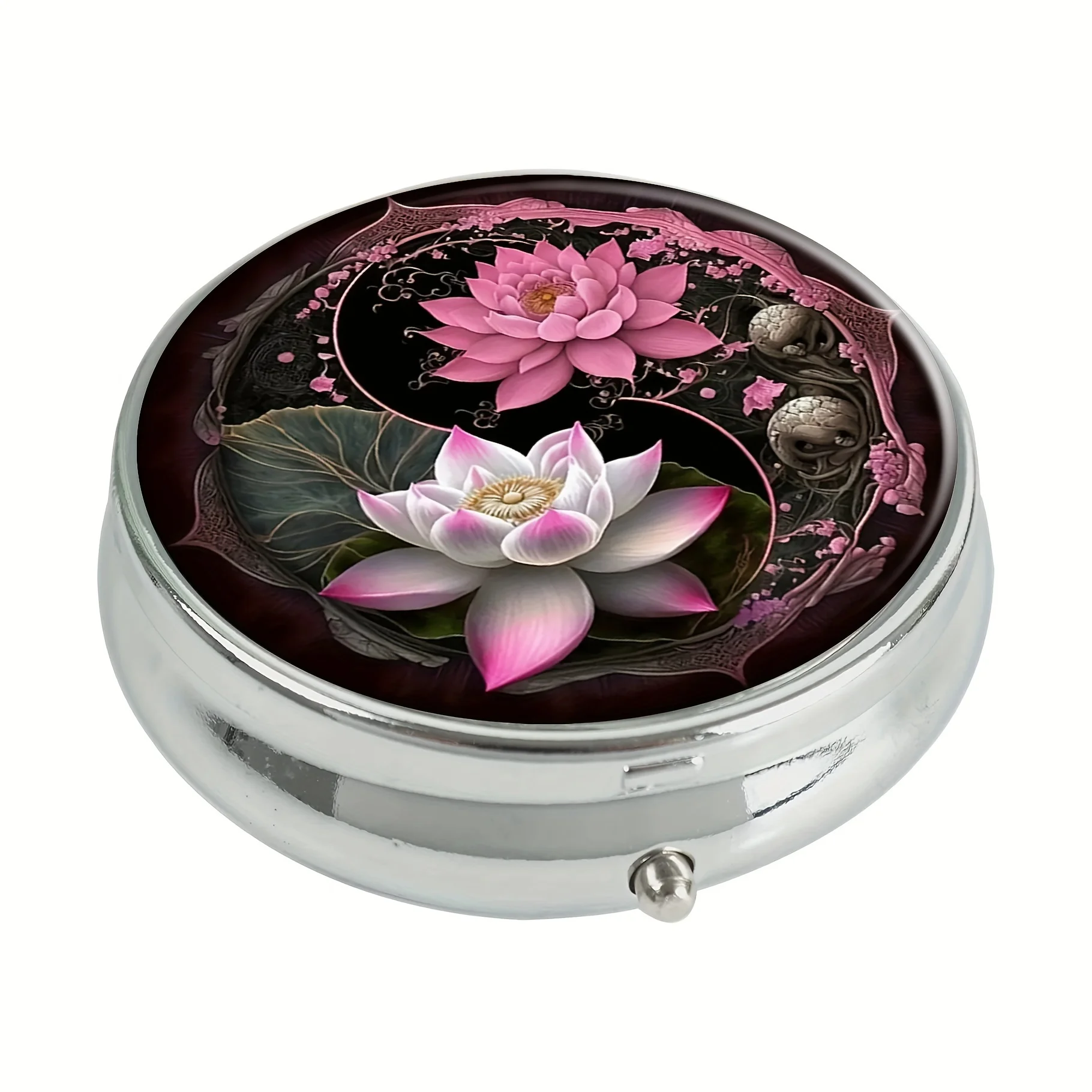 Lotus shaped round medicine box household portable medicine storage box 3-compartment sub-packaging box storage box,medicine storage container