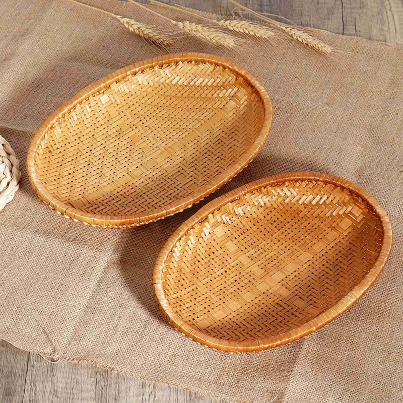 Handmade Weaving Bamboo Storage Trays for Kitchen