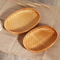 Handmade Weaving Storage Trays Bamboo Sieve Bamboo Raft Round Dustpan DIY Decorative Fruit Bread Basket Kitchen Storage Baskets 2