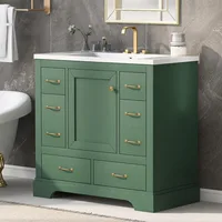 36 Inch Bathroom Sink with Sink, Standalone Single Basin Sink Set, Cabinet with 6 Drawers and Adjustable Shelves 2