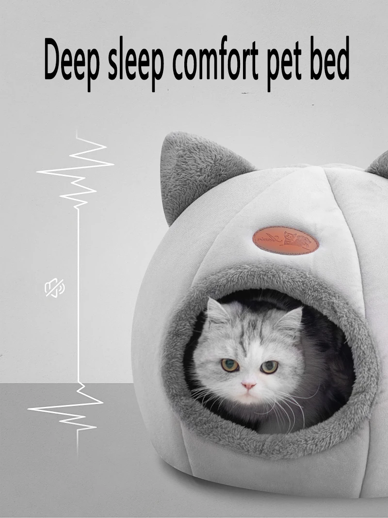 Lit pour chat semi-fermé et confortable, style niche-caverne, idéal pour les petits chiens et chats._voghion.com