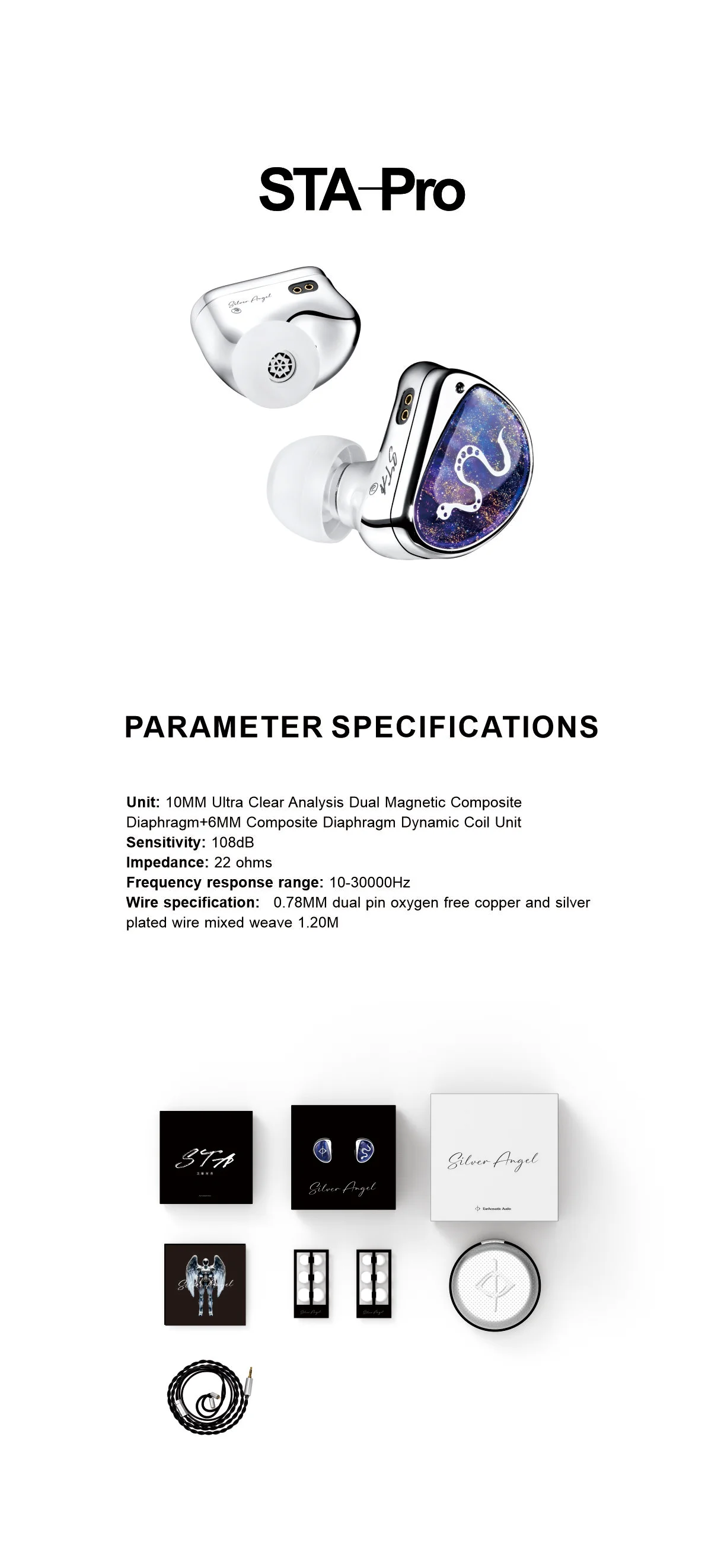 TFZ EarAcoustic Audio Silver Angel STA-Pro 10MM +6MM Polymer Diaphragm HiFi Music Monitor DJ Studio Audiophiles In-Ear Earphones