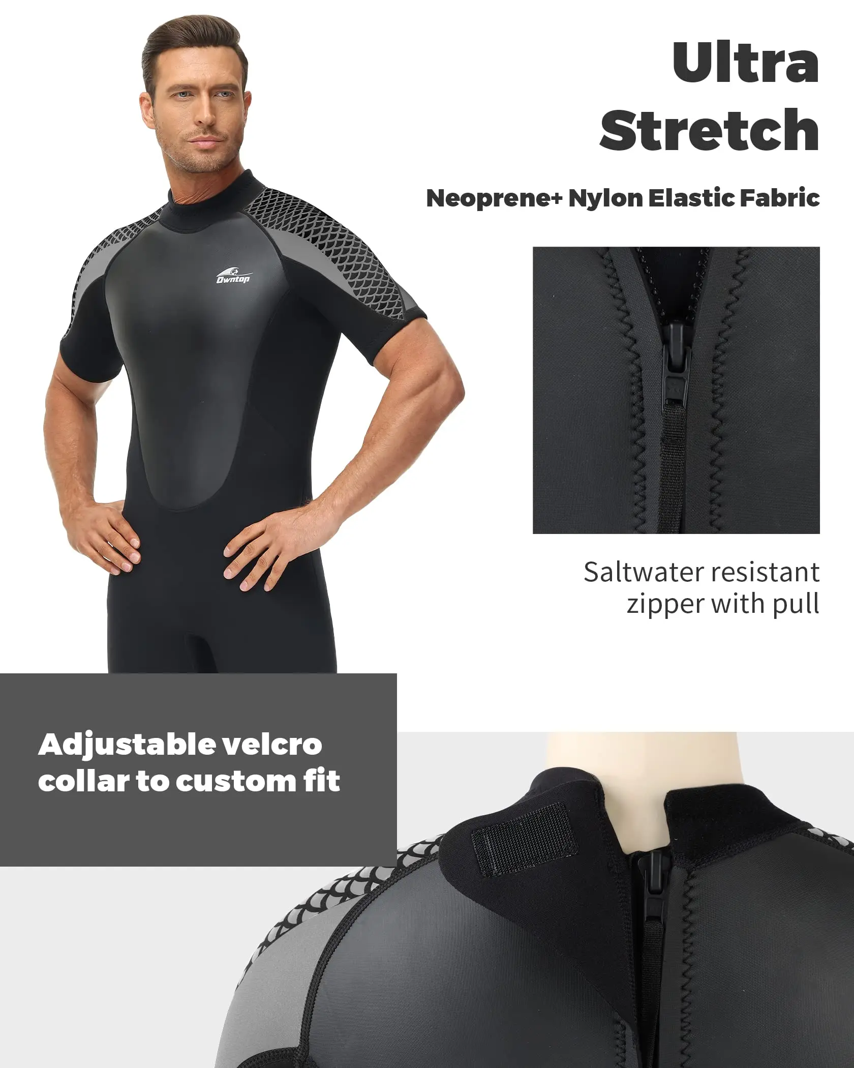 Shorty Wetsuit for Men 3mm Wetsuit for Diving Surfing Swimming and Water Sports Men's Neoprene Spearfishing One Piece Wetsuit 4