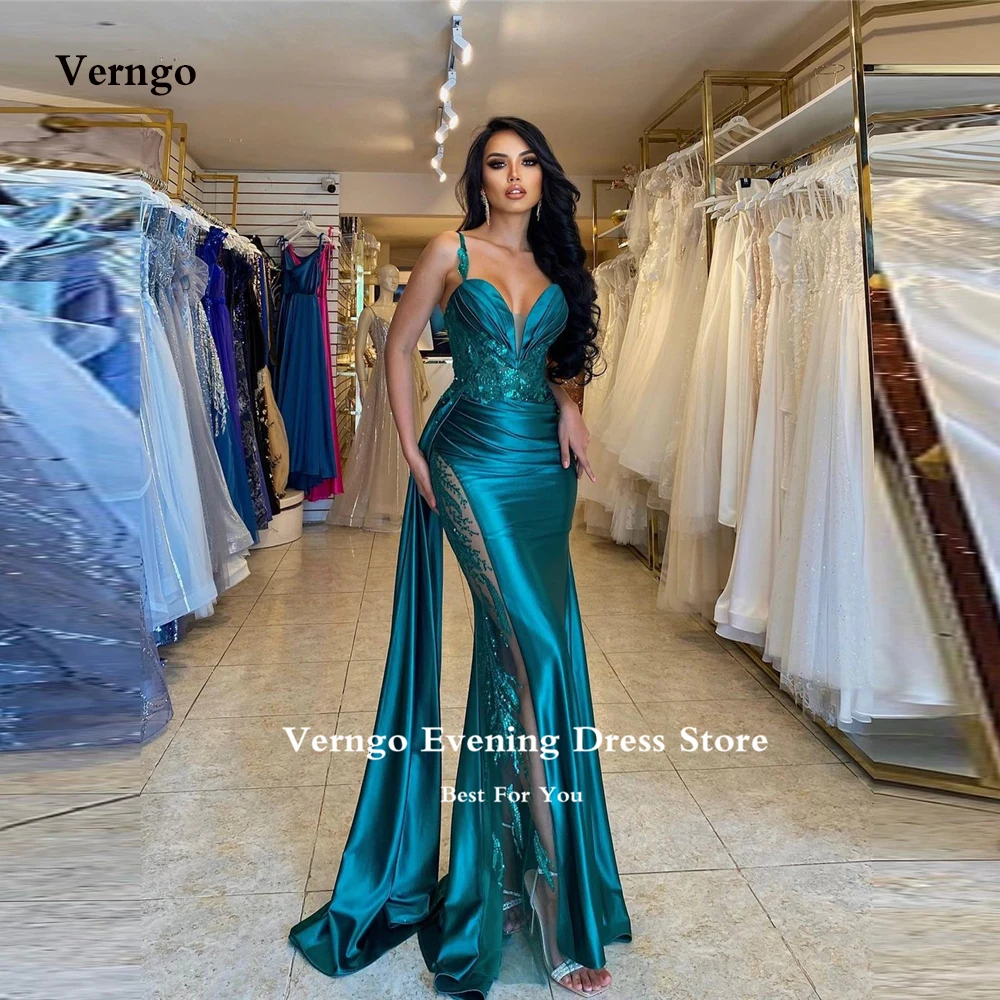 

Verngo Sexy Hunter Green Mermaid Evening Dresses Straps Sweetheart Dubai Arabic Women Formal Party Prom Gowns Vestido de fiesta