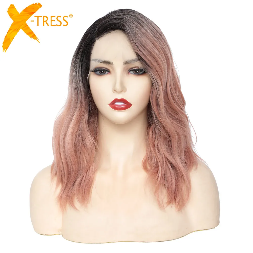 

Парики из натуральных волнистых синтетических волос для женщин, X-TRESS, оранжевые, розовые, цвет Омбре, короткие, длина плеч, парики для косплея Боба