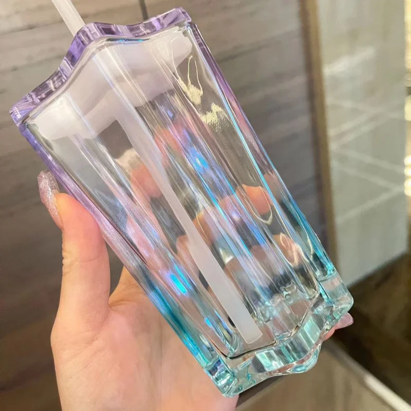 

2023 NEW High-grade Sense Straw Pentagram Glass Glass Ins looking Household Heat-resistant Drinking Cup Juice Drink