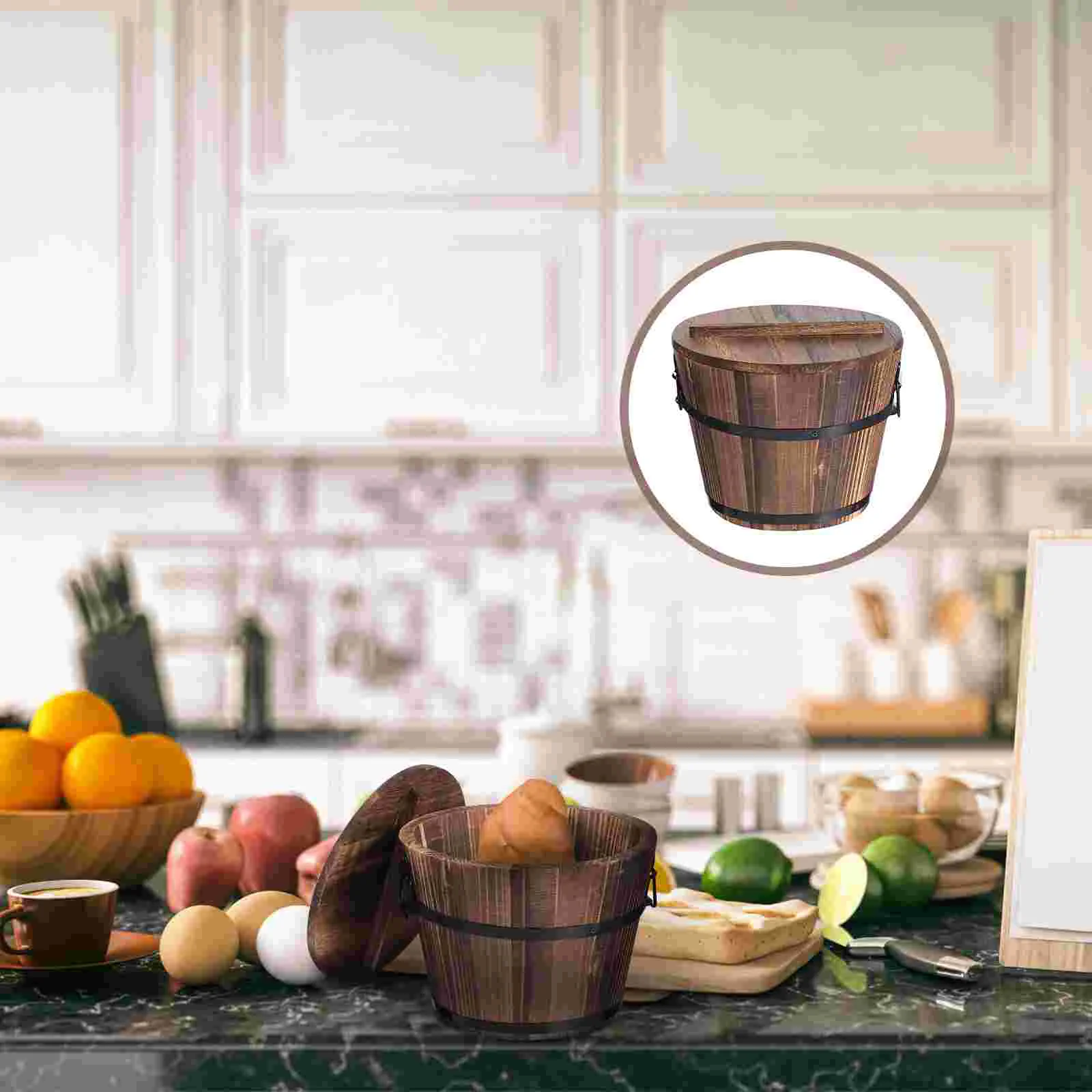 

Food Storage Bucket Sushi Practical Basket Organizer Wooden Barrel Basswood Container Household