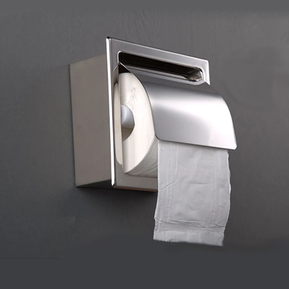 Stainless Steel Recessed Toilet Paper Holder Wall Toilet Paper Holder Modern Style Toilet Paper Holder Recessed Tissue Roll D 4
