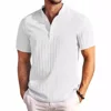 Men's New Summer Trend High-End Striped Casual Short-Sleeved Shirt High Quality Classic Stand Collar Comfortable Fashion sShort- 1