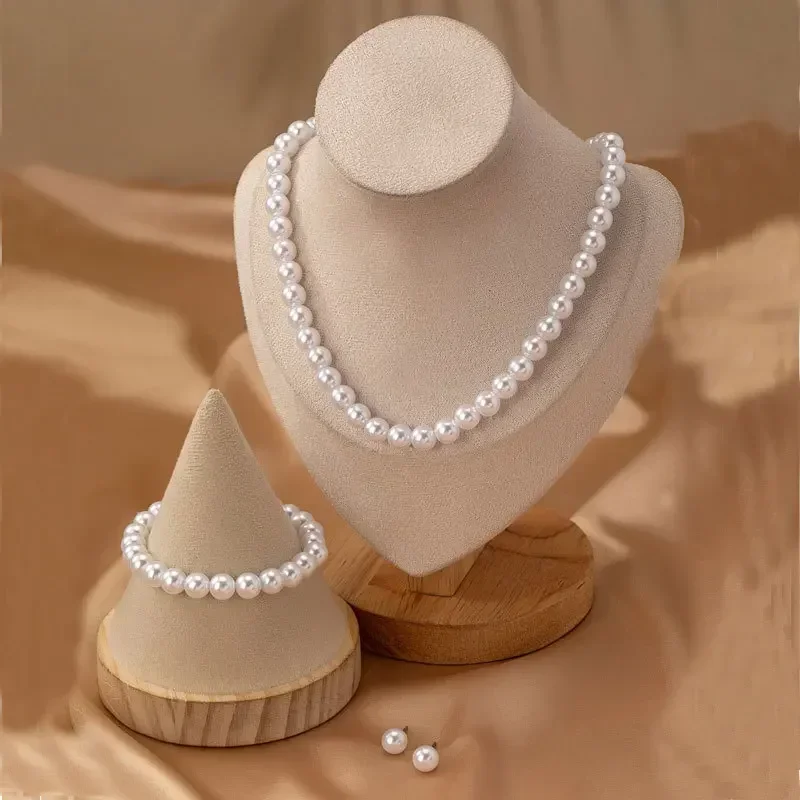 Imitation Pearl Necklace Women Elegant Jewelry Set Necklaces Bracelet Earrings for Ladies Party Fashion Accessories Adult Gifts