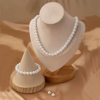 Imitation Pearl Necklace Women Elegant Jewelry Set Necklaces Bracelet Earrings for Ladies Party Fashion Accessories Adult  Gifts