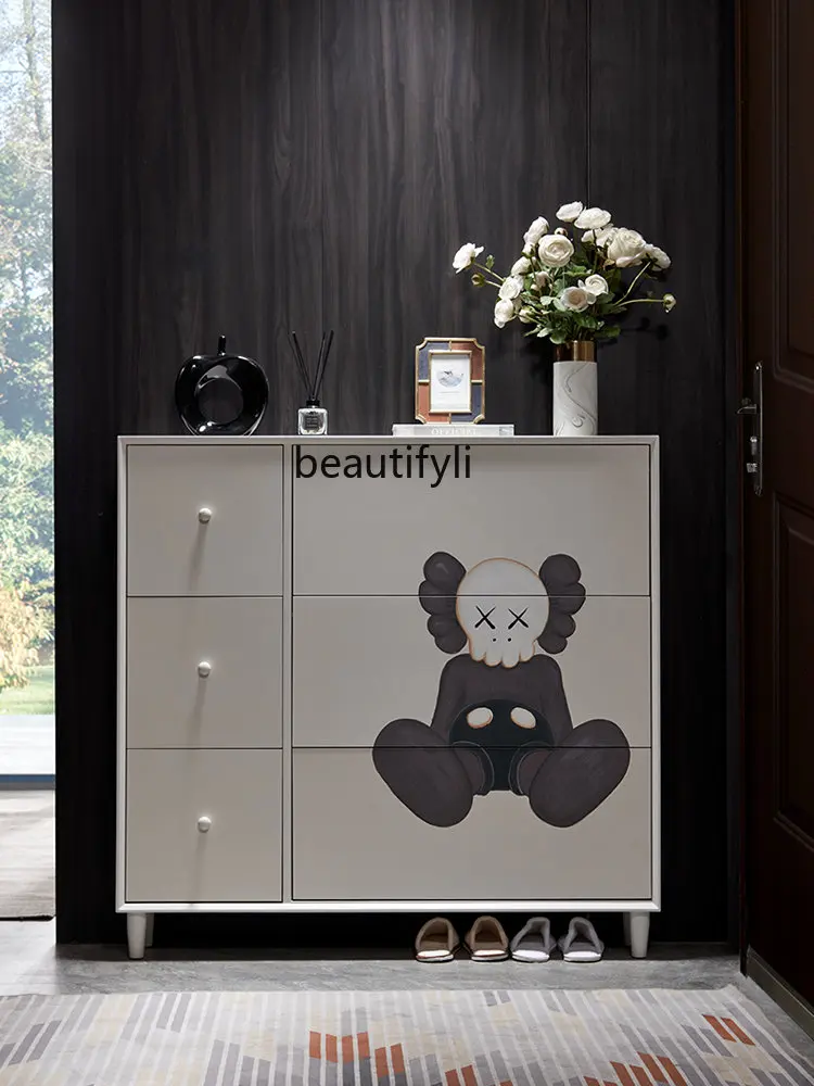 

Ultra-Thin Shoe Cabinet Home Doorway Tilting Type Entrance Cabinet Drawer Large Capacity Storage Cabinet Integrated