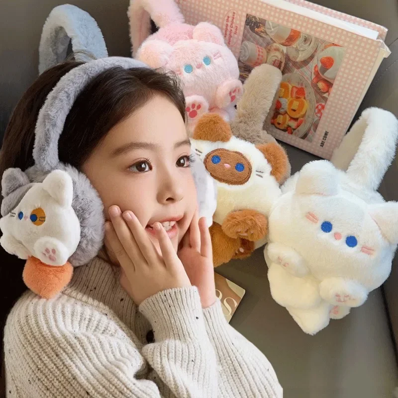 Kawaii Winter Plush Cat Earmuffs Child Warm Cute Cartoon Adult Ear Protection Adjustable Earflap Outdoor Windproof EarCover Gift