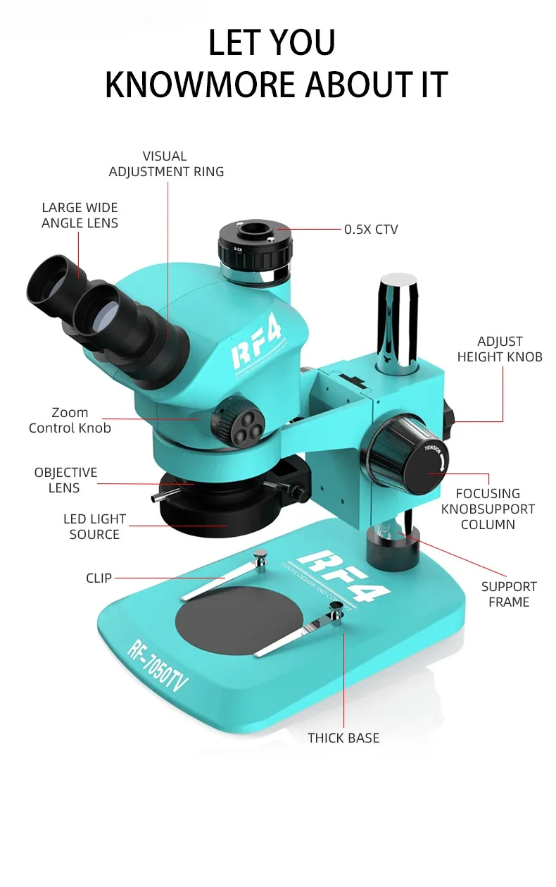 7-50X Trinocular Continuous Zoom Stereo Microscope WF10X/22mm Eyepiece Suitable