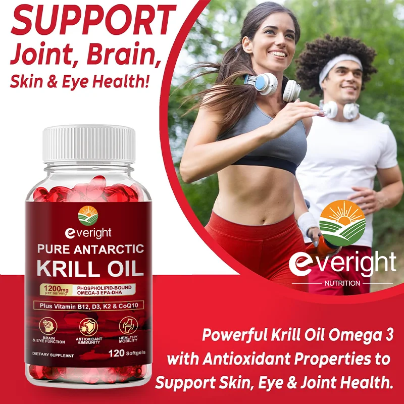 Antarctic Krill Oil 1200 mg with Omega-3 Supplement, EPA & DHA, Astaxanthin & Phospholipids for Heart, Joint, Brain Antioxidant