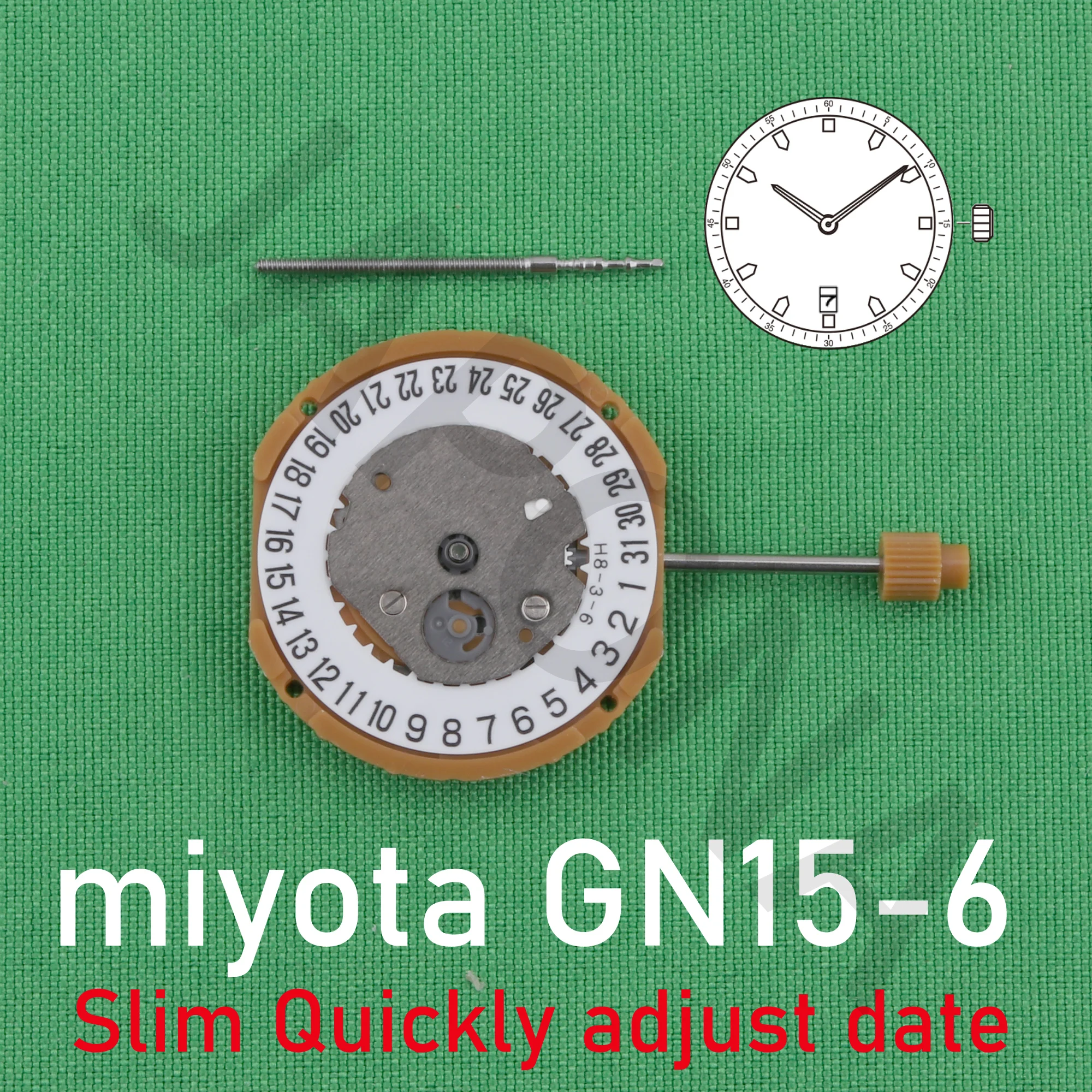 GN15 미요타 GN15-6 무브먼트, 일본 무브먼트, 2 핸드 쿼츠 무브먼트, 슬림 무브먼트, 빠른 날짜 조정