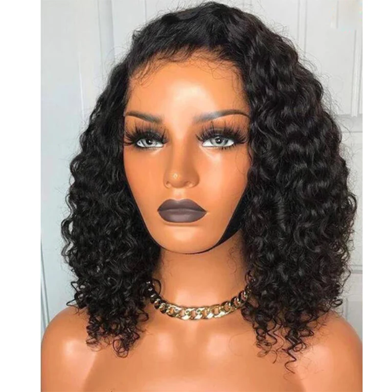 

PrePlucked Glueless Soft 180 Density Short Kinky Curly 16“Long Natural Black Lace Front Wigs For African Women Babyhair Daily
