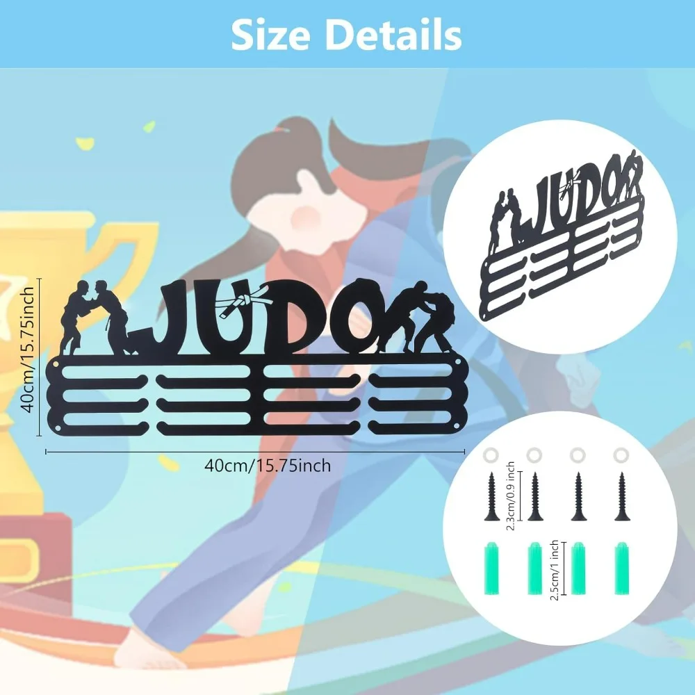 Judo Medal Display Hanger Sports Medal Holder Race Hangers Metal Awards Rack Ribbon Display Organizer Wall Mount