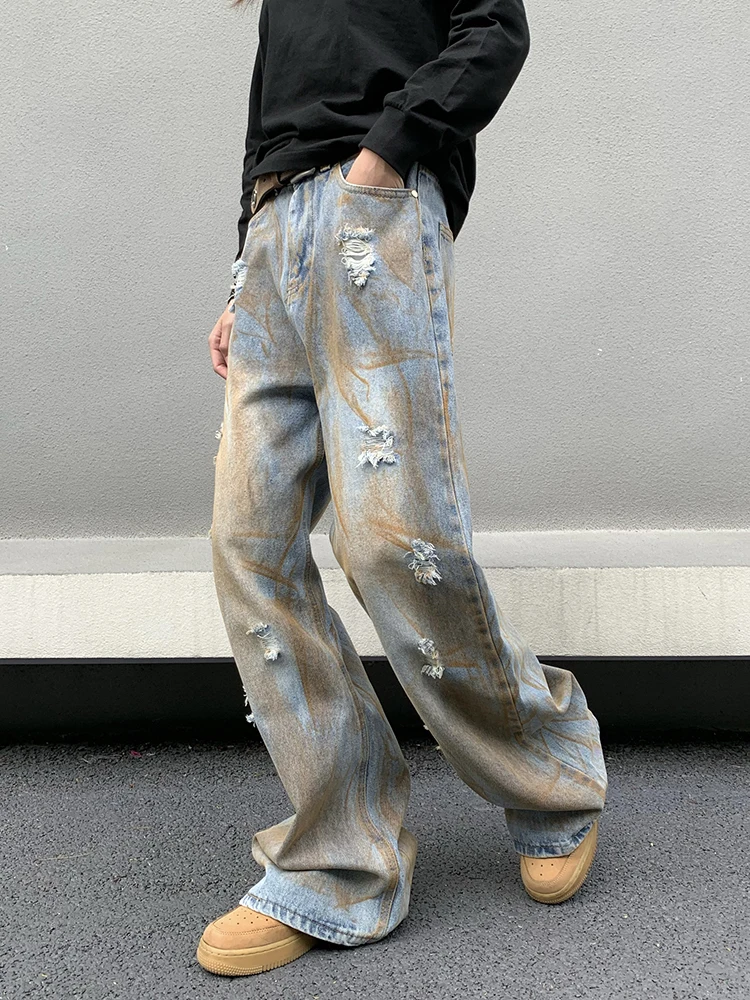 REDDACHiC Dirty Wash Blue Baggy Jeans Men Loose Fit Casual