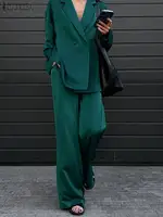 Fashion Women Loose Pants Sets 2023 ZANZEA Long Sleeve Shirts Wide Leg Pants Oversized Office Lady Outfits Tracksuit Streetwears