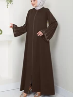 Muslim Fashion Women's Hot Diamond Long Sleeve Loose Coffee Style Elegant Dress