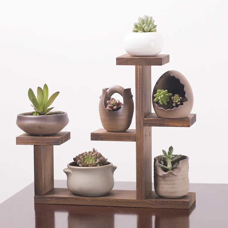 Decorative Indoor Wood Plant Stand Multi-layer Desktop Flower Display Rack