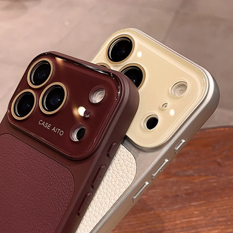 Luxury Litchi Leather Shockproof Armor Bumper Case with Glass Window Cover