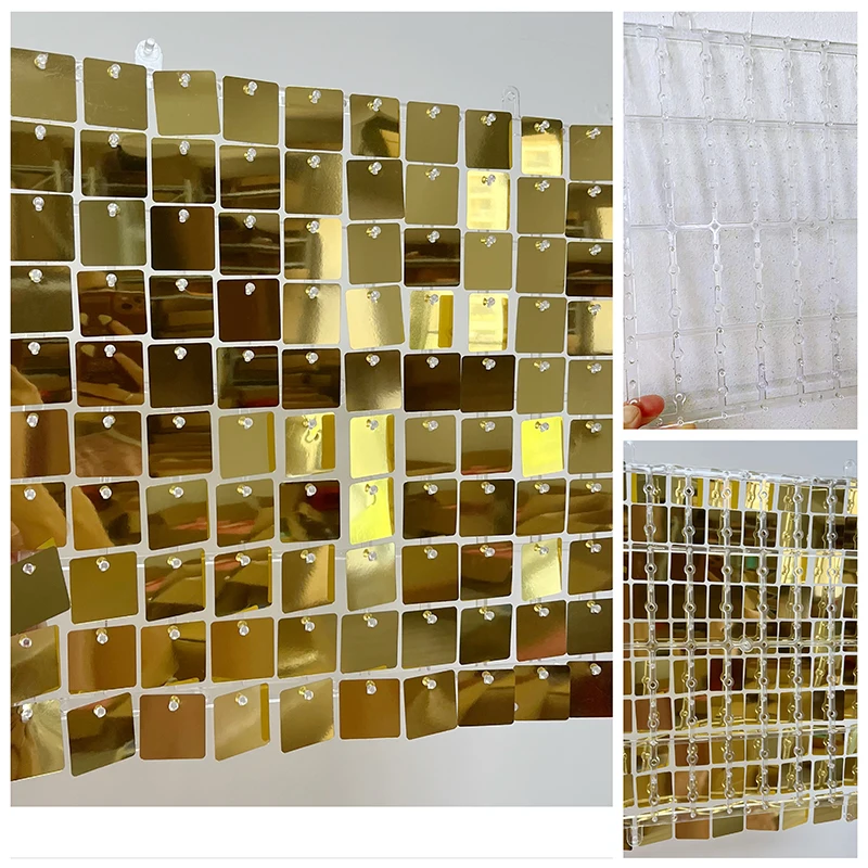 Shimmer Sequin Party Backdrop Curtain 3500pc Metallic Foil Fringe Birthday Wedding Wall Decoration Photo Zone Booth Glitter gold