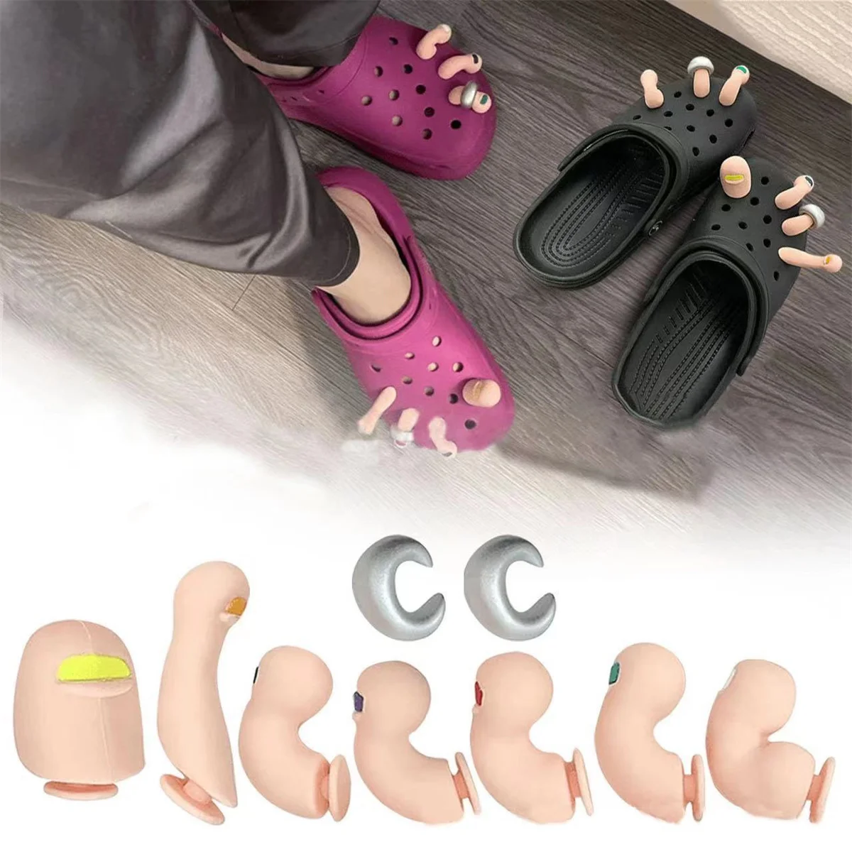 3D Zehen Charms Finger Set DIY Lustige Zehen Simulation Fuß Daumen Loch Schuh Dekoration Sommer Hausschuhe Zubehör – Detail 2